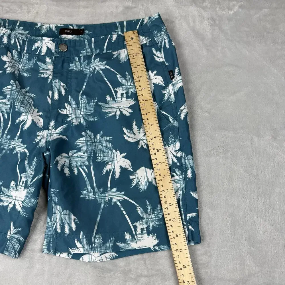Onia Charles 7"Short Swim Trunks Men 32 Palm Tree Print Teal Mesh Tropical Beach - Picture 7 of 9